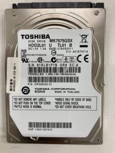 【データ復旧・データ復元成功実績】HDD TOSHIBA MK7575GSX 750GB ノートPC内蔵HDD。OS起動しない。