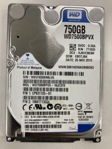 【データ復旧・データ復元成功実績】HDD(ハードディスク) WD WD7500BPVX-16JC3T0 750GB ノートPC内蔵HDD。認識しない。