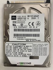 【データ復旧・データ復元成功実績】HDD(ハードディスク) TOSHIBA MK1016GAP 10GB 異音がして認識しない