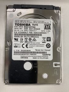 【データ復旧・データ復元成功実績】HDD TOSHIBAMQ01ACF050 500GB ノートPC内蔵HDD。異音がする。