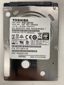 【データ復旧・データ復元成功実績】HDD TOSHIBA MQ01ABF050 500GB ノートPC内蔵HDD、PCにコーヒーをこぼした。HDD認識しない。