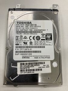 【データ復旧・データ復元成功実績】HDD TOSHIBA MQ01ABD100 1TB ノートPC内蔵HDD、ブルーバックでOS起動しない。
